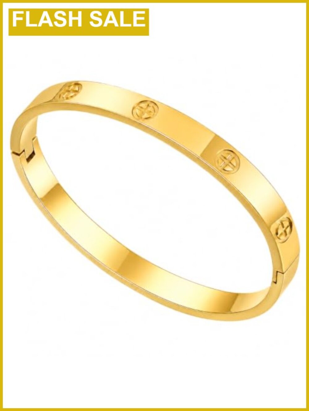 18K Gold Plated Titanium Steel Cuff Bracelet Cubic Zirconia Friendship Bangle